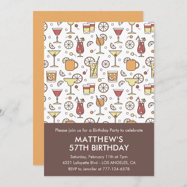 Elegant Stylish Drinks Cocktail 57th birthday Invitation (Front/Back)