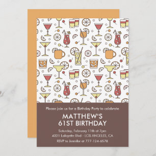 Elegant Stylish Drinks Cocktail 61st birthday Invitation