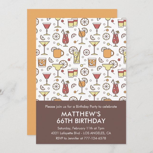 Elegant Stylish Drinks Cocktail 66th birthday Invitation (Front/Back)