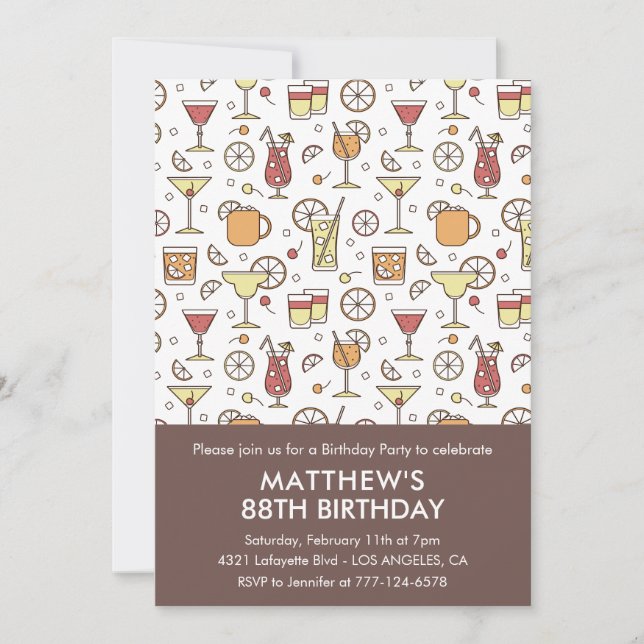 Elegant Stylish Drinks Cocktail 88th birthday Invitation (Front)