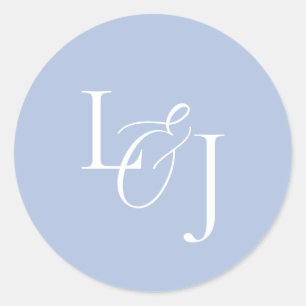 Elegant & Stylish Dusty Blue Monogram Wedding Classic Round Sticker