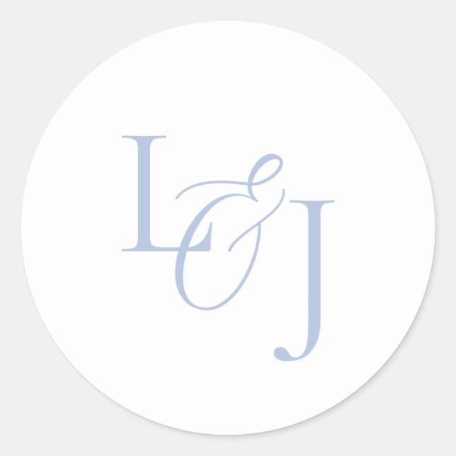 Elegant & Stylish Dusty Blue Monogram Wedding Classic Round Sticker (Front)