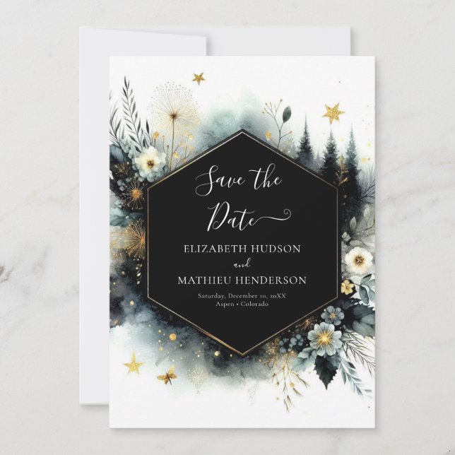 Elegant Stylish Enchanted Forest Wedding Save The Date (Front)
