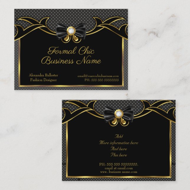 Elegant Stylish Fashion Bow-tie Gold Black Spots Business Card (Front/Back)