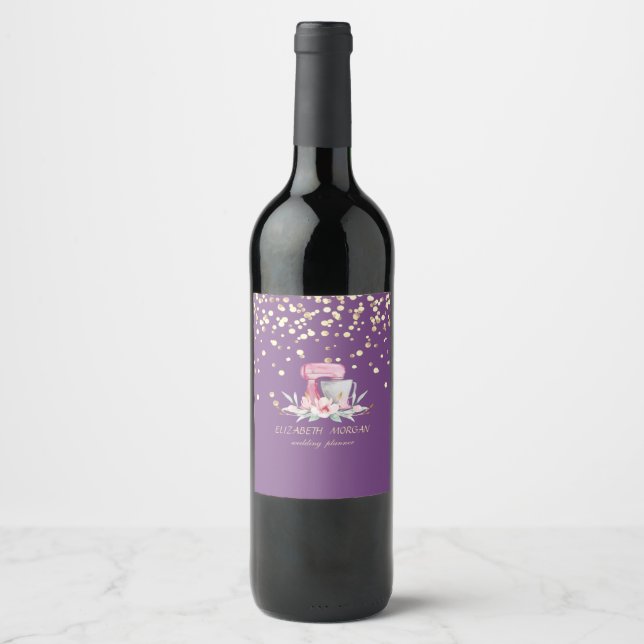 Elegant Stylish, Faux Gold Confetti,Mixer  Wine Label (Front)