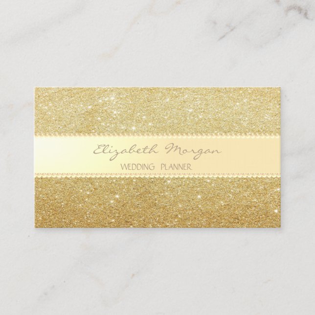 Elegant Stylish ,Faux Gold Glitter ,Stripes,Pearls Business Card (Front)