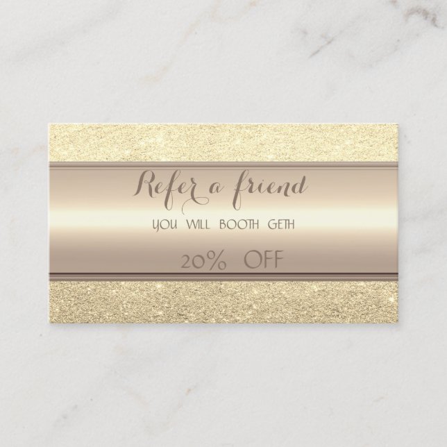 Elegant Stylish Faux Gold Glittery  Referral Card (Front)
