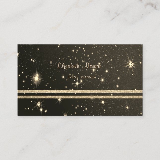 Elegant Stylish,Faux Gold Glittery Striped,Black Business Card (Front)