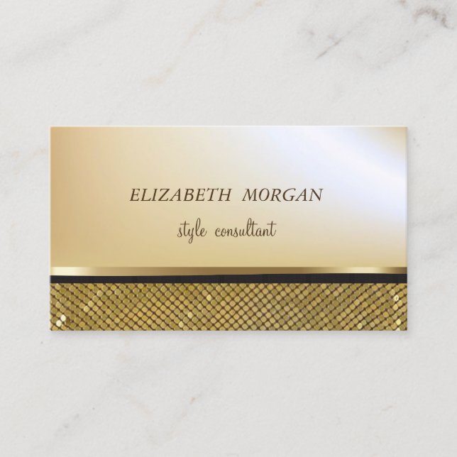 Elegant Stylish Faux Gold ,Shimmering Gold Sequins Business Card (Front)
