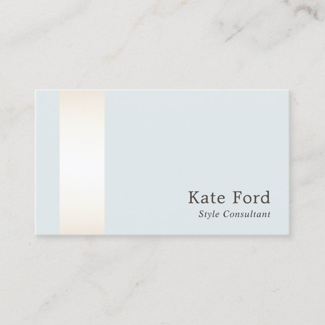 Elegant Stylish Faux Satin Gold Striped Light Blue Business Card (Front)