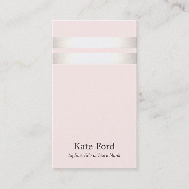 Elegant Stylish Faux Silver Striped Light Pink Business Card (Front)