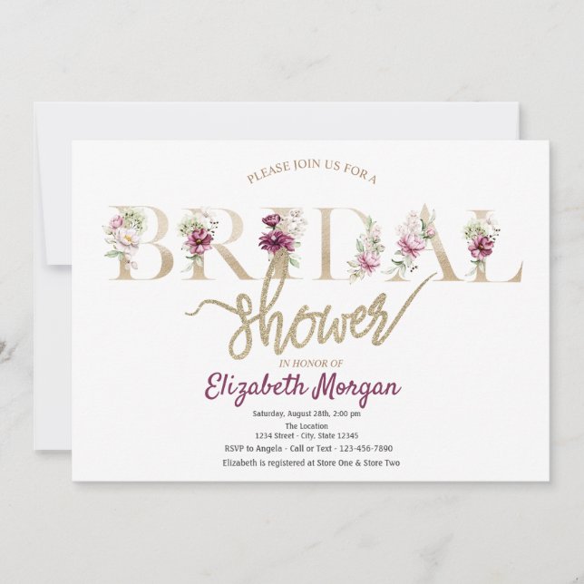 Elegant Stylish Floral Bridal Shower Invitation (Front)