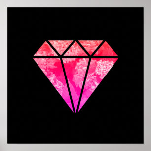elegant stylish floral pink orange diamond black poster