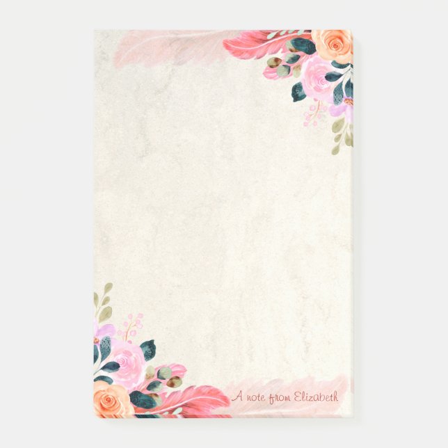 Elegant Stylish Flowers Feather Post-it Notes (Front)