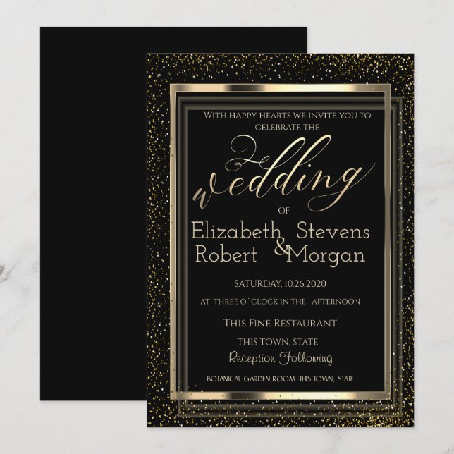 Elegant Stylish Frame Confetti Wedding Invitation (Front/Back)