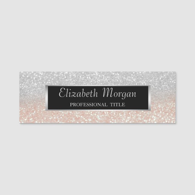 Elegant Stylish, Frame, Glitter Bokeh Name Tag (Front)