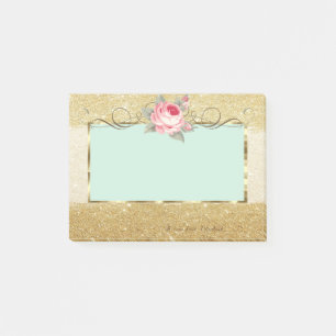 Elegant Stylish,Frame,Rose,Glittery Post-it Notes