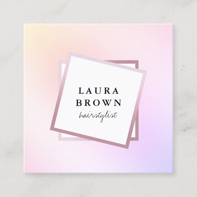 Elegant stylish geometric holographic hairstylist square business card (Front)