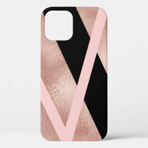 Elegant stylish geometric rose gold pink black iPhone 12 case