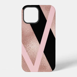 Elegant stylish geometric rose gold pink black iPhone 12 case