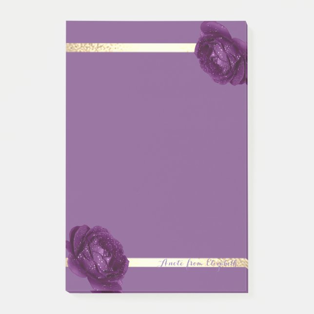 Elegant  Stylish Girly Gold Stripes,Purple ,Roses Post-it Notes (Front)