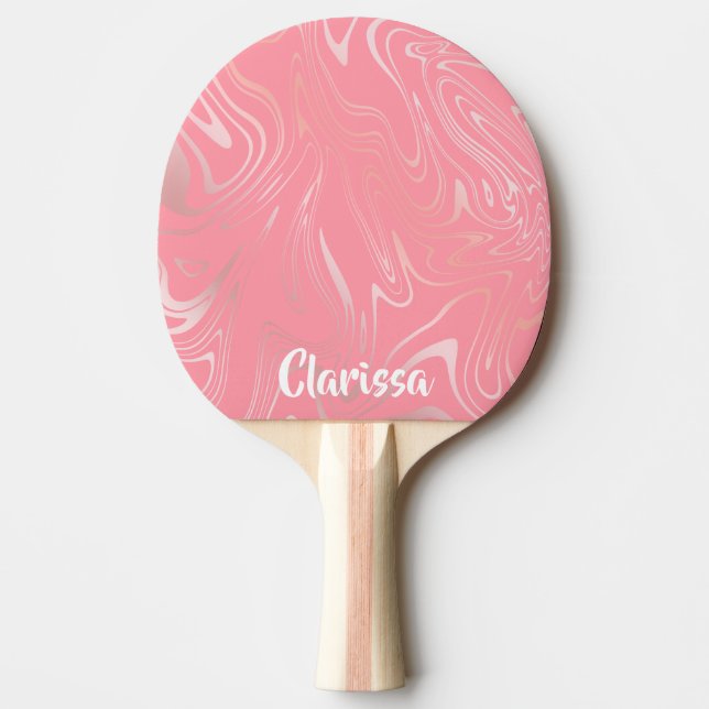 Elegant stylish girly rose gold marble look pink ping pong paddle (Front)
