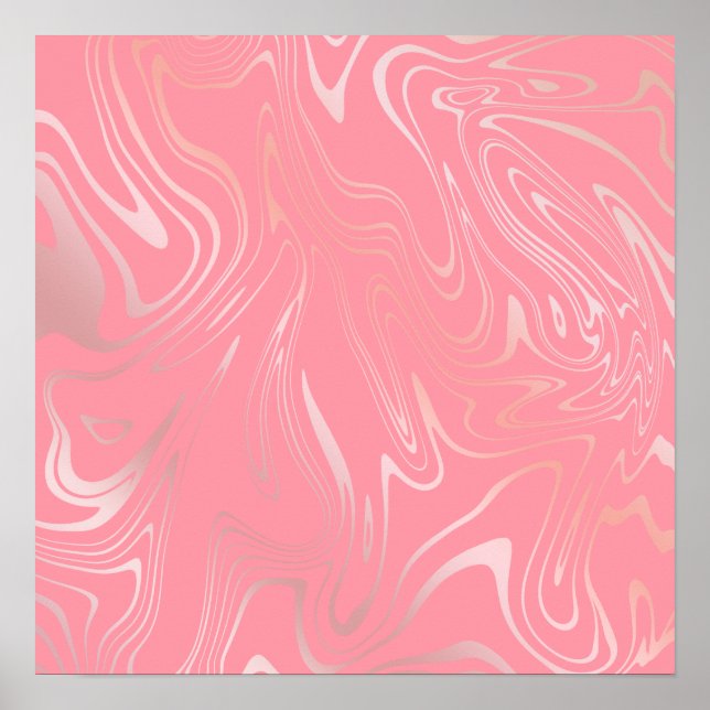 Elegant stylish girly rose gold marble look pink poster (Front)