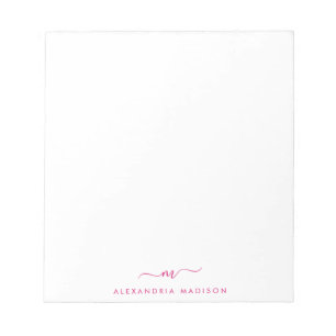 Elegant Stylish Girly Script Monogram Magenta Pink Notepad