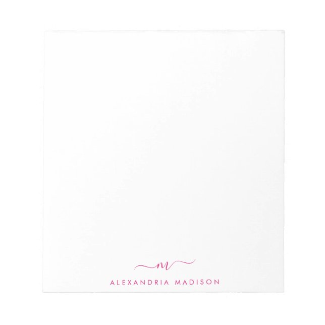 Elegant Stylish Girly Script Monogram Magenta Pink Notepad (Front)