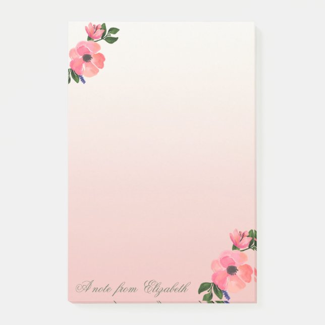 Elegant Stylish Girly , Watercolor  Flowers Post-it Notes (Front)