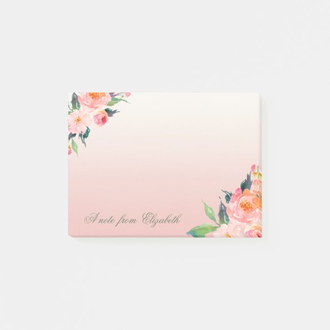 Elegant Stylish Girly , Watercolor  Flowers Post-it Notes (Front)