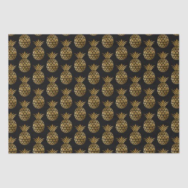 Elegant Stylish Glam Navy Blue Gold Pineapples Tissue Paper (Front)