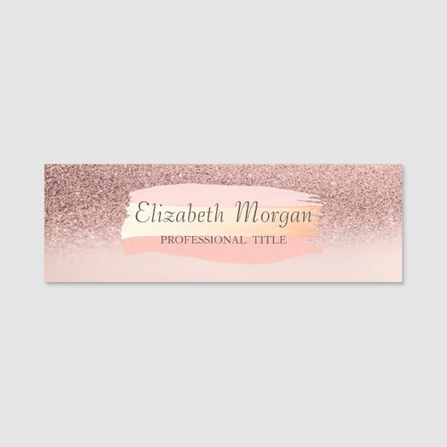 Elegant , Stylish,Glitter Bokeh, Brush Stroke Name Tag (Front)