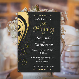 Elegant Stylish Gold Black Deco Wedding Custom Invitation