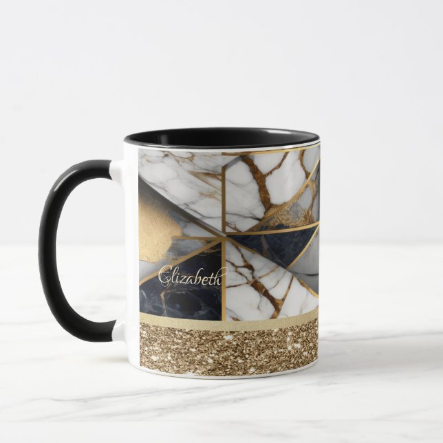 Elegant Stylish Gold Black Geometric Marble  Mug (Left)