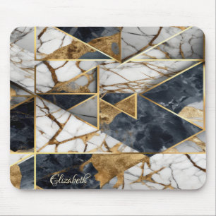 Elegant Stylish Gold Black Marble Geometric Mouse Mat