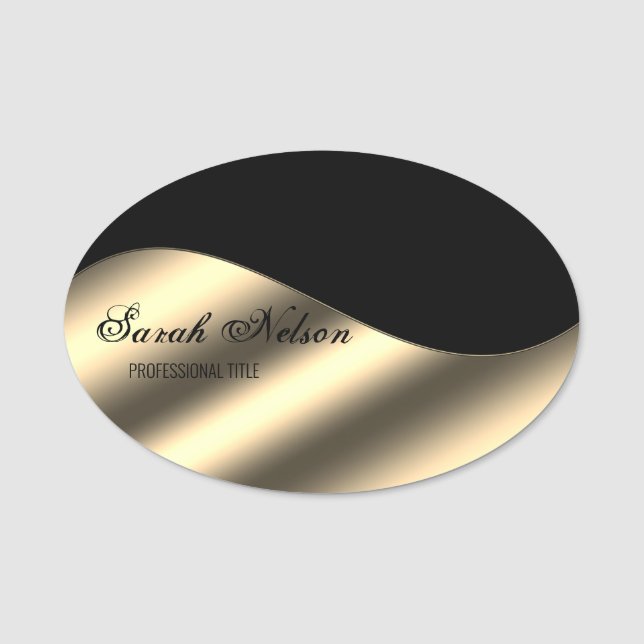 Elegant Stylish Gold Black Name Tag (Front)