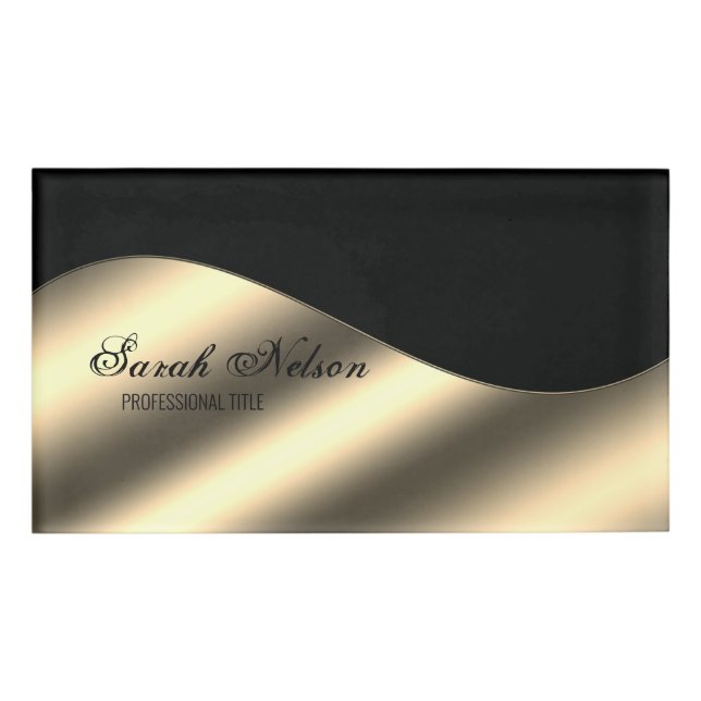 Elegant Stylish Gold Black Name Tag (Front)