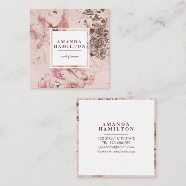 Elegant Stylish Gold Blush Pink marble rose gold Square Business Card (Front/Back)