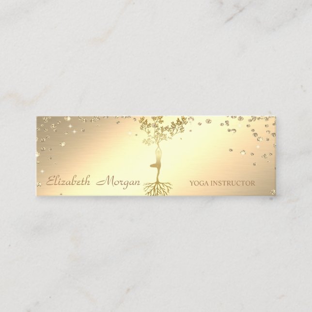 Elegant Stylish Gold Diamonds Tree Silhouette Mini Business Card (Front)