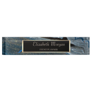 Elegant Stylish Gold Frame,Blue Marble  Nameplate