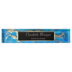 Elegant Stylish Gold Frame, Blue Marble Nameplate