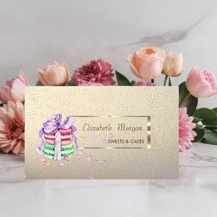 Elegant,Stylish,Gold Frame,Confetti,Macarons Business Card