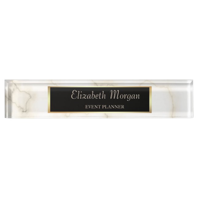 Elegant Stylish Gold Frame, Marble Nameplate (Front)