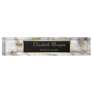 Elegant Stylish Gold Frame White Gold Marble Nameplate