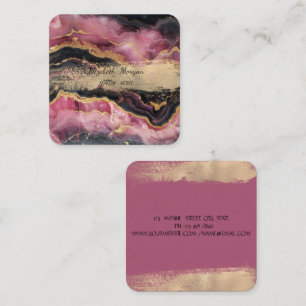 Elegant Stylish Gold Glitter Black Burgundy Marble Square Business Card