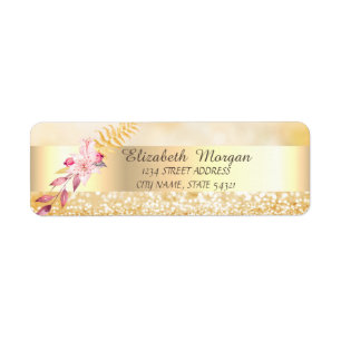 Elegant Stylish,Gold Glitter Bokeh,Flower Address
