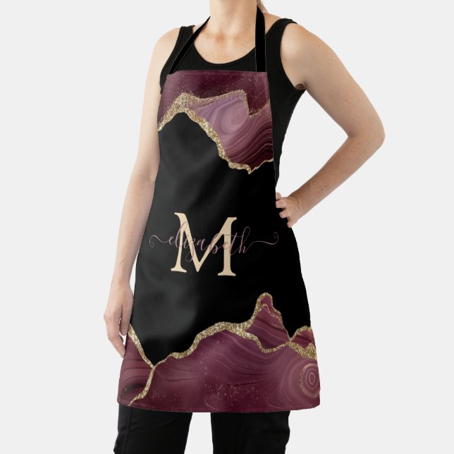 Elegant Stylish Gold Glitter Burgundy Agate Apron (Insitu)