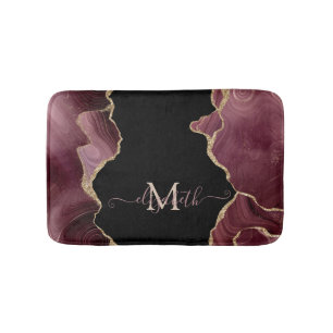 Elegant Stylish Gold Glitter Burgundy Agate  Bath  Bath Mat