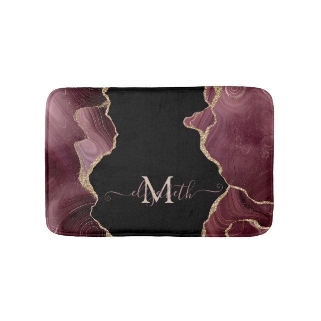 Elegant Stylish Gold Glitter Burgundy Agate  Bath  Bath Mat (Front)